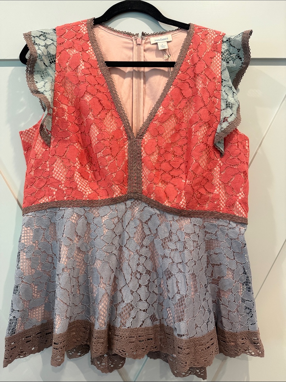 Pink and Blue Lace Peplum Top